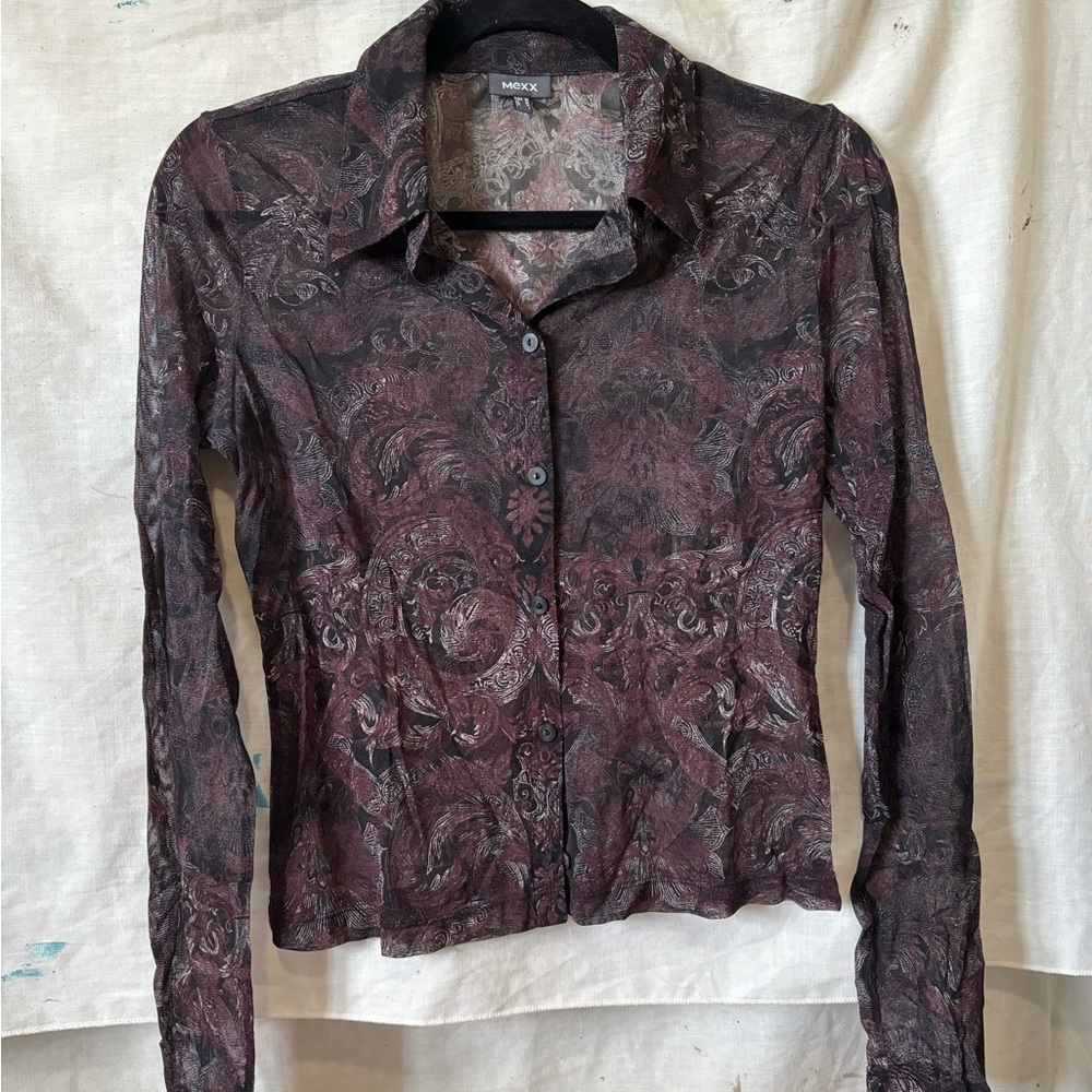 90s Whimsigoth Sheer Paisley Button Up Blouse